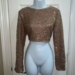 Long Sleeve Bling Crop Top